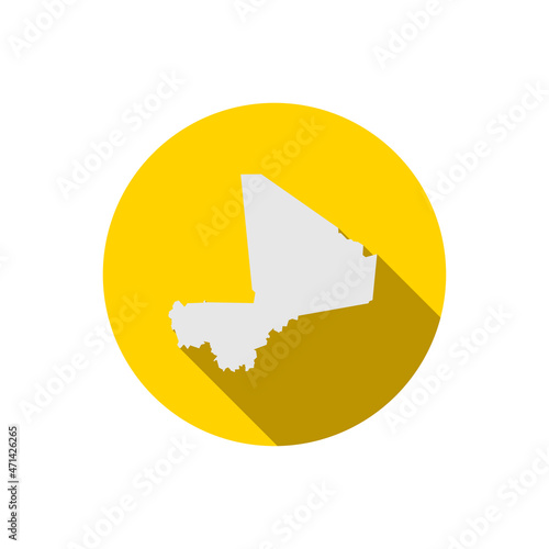 Map of Mali on yellow circle with long shadow