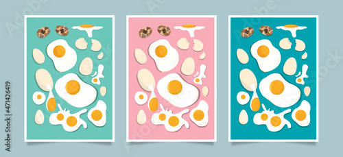 Egg collection illustration Poster template with 3 background color variants