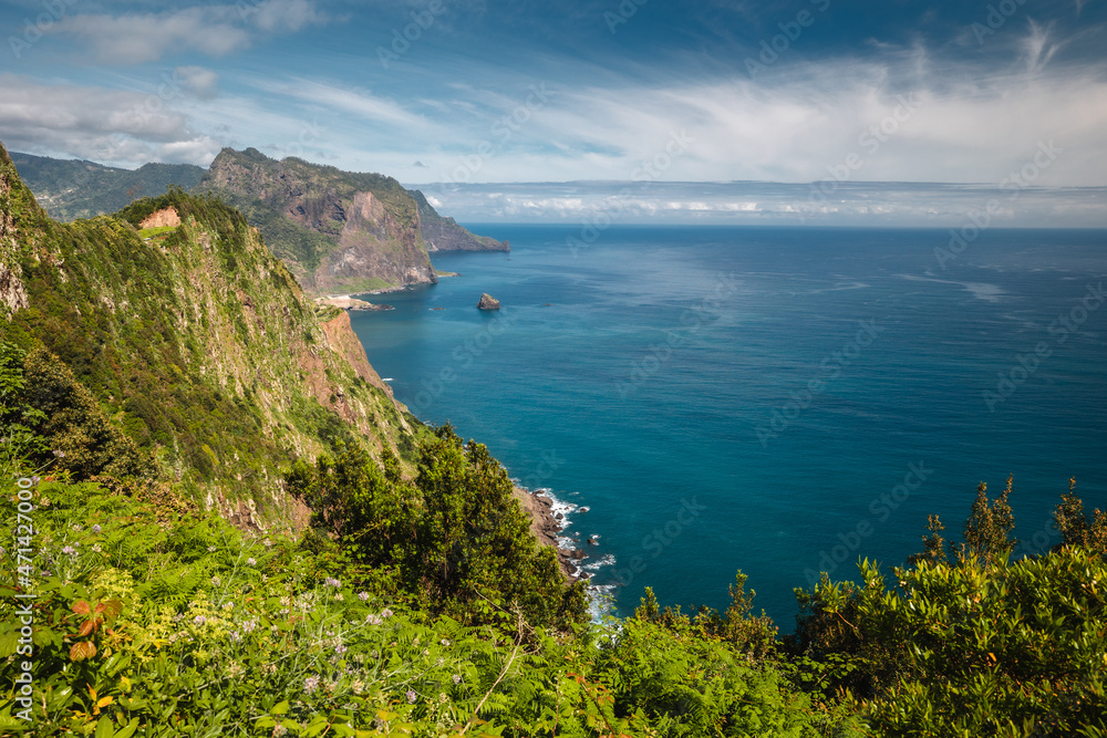 The green coast of Madeira, photographed in the morning light.
