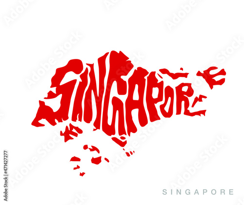 Singapore map typography. Singapore written in map shape. Map lettering.