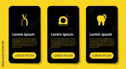 Set Broken tooth, Dental floss and pliers. Business infographic template. Vector