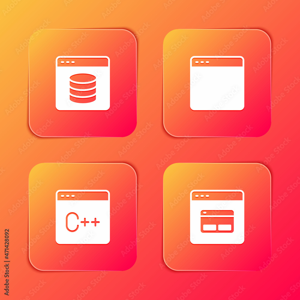 Set Server, Data, Web Hosting, Browser window, Software and Search engine icon. Vector