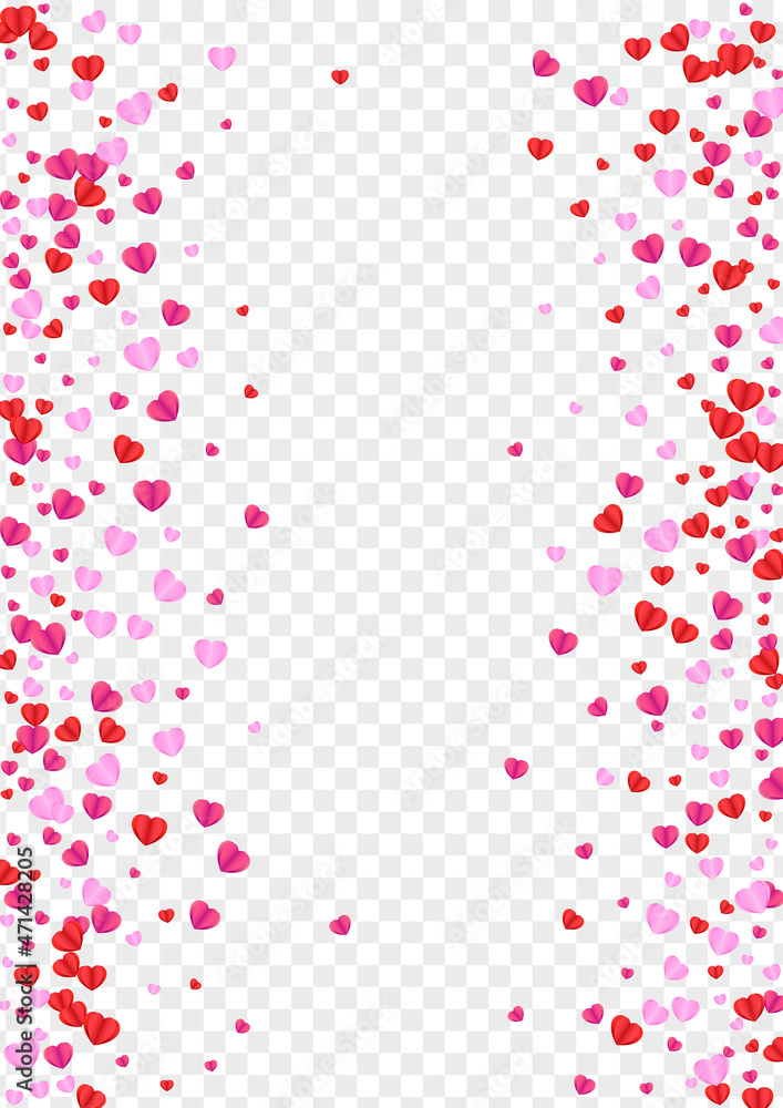 Red Heart Background Transparent Vector. Design Texture Confetti. Tender Color Pattern. Violet Confetti Celebration Frame. Fond Valentine Backdrop.