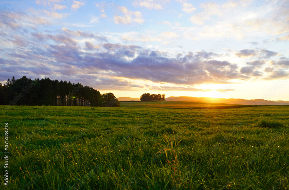 Obraz premium Sunset in the Sauerland. Landscape with setting sun in the evening.