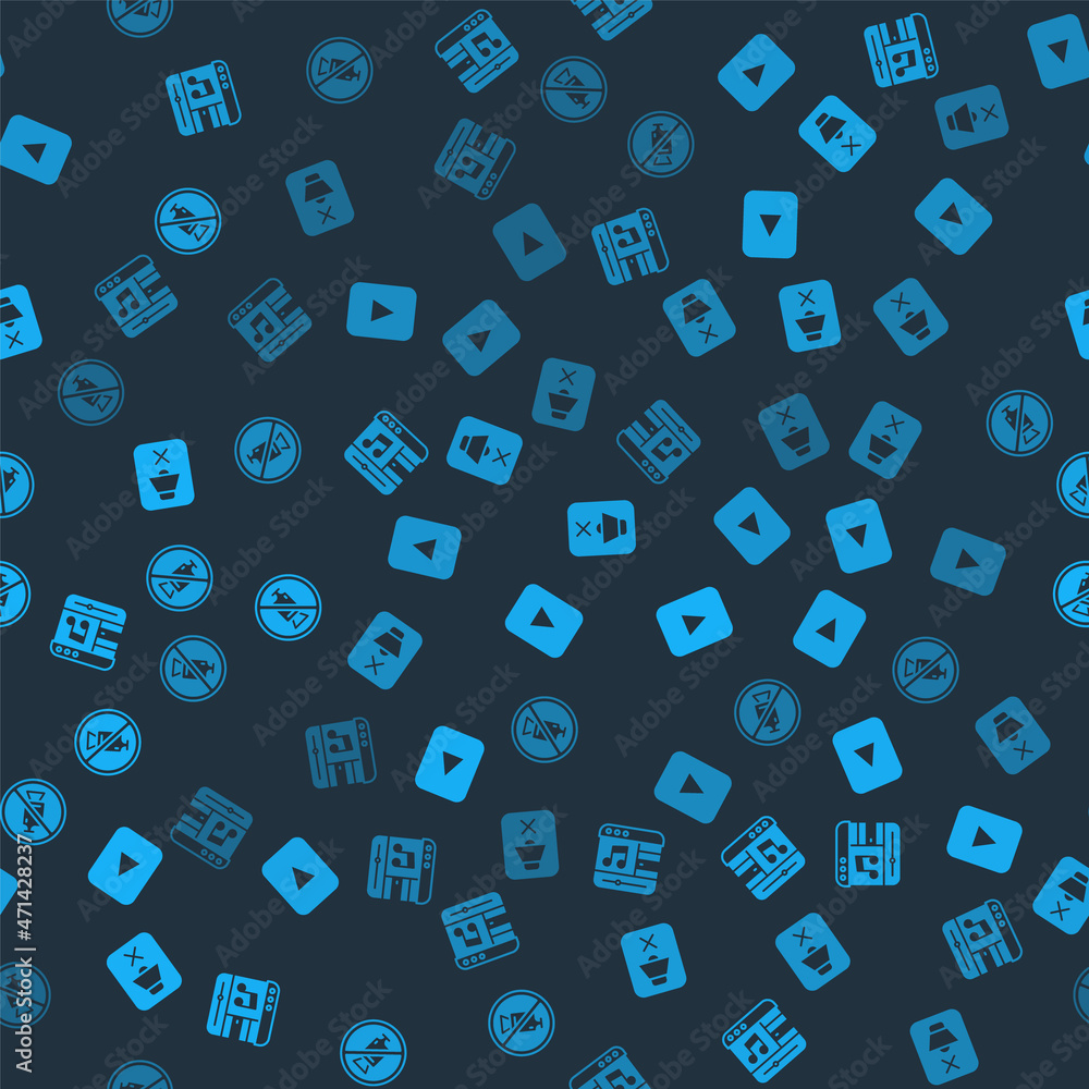 Set Music player, Play button, Speaker mute and Prohibition no video recording on seamless pattern. Vector Set Music player, Play button, Speaker mute and Prohibition no video recording on seamless pattern. Vector