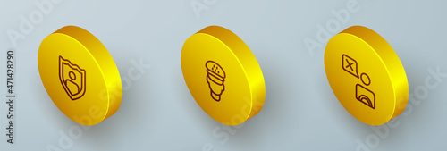 Set Isometric line Life insurance with shield, Taxi driver and icon. Vector