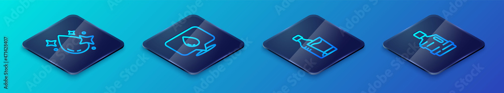 Set Isometric line Bottle of water with glass, Water drop, Big bottle clean and location icon. Vector Set Isometric line Bottle of water with glass, Water drop, Big bottle clean and location icon. Vector
