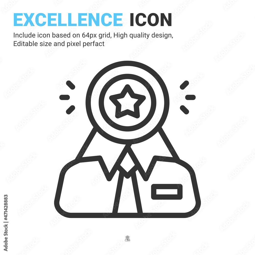 Excellence icon vector with outline style isolated on white background. Vector illustration goodness sign symbol icon concept for business, finance, industry, company, apps, web and all project Excellence icon vector with outline style isolated on white background. Vector illustration goodness sign symbol icon concept for business, finance, industry, company, apps, web and all project