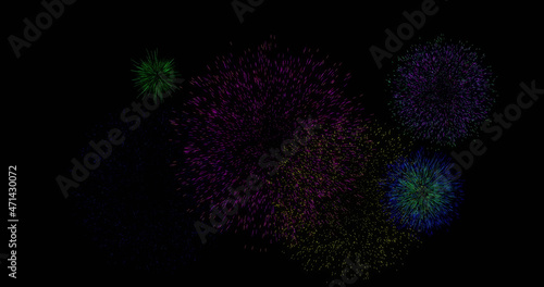 Image of colourful fireworks exploding on black background