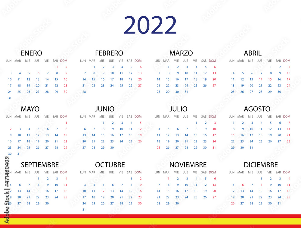 Calendario laboral 2022 en español - obrazy, fototapety, plakaty 