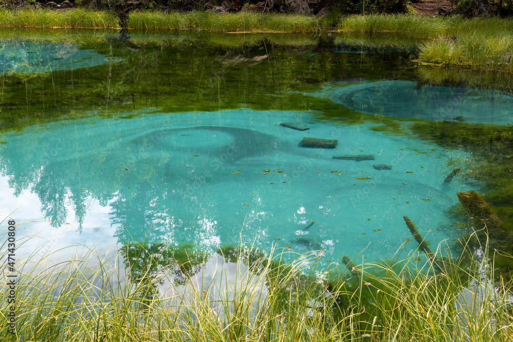 Blue geyser lake in Altai mountains, Altai Republic, Siberia, Russia