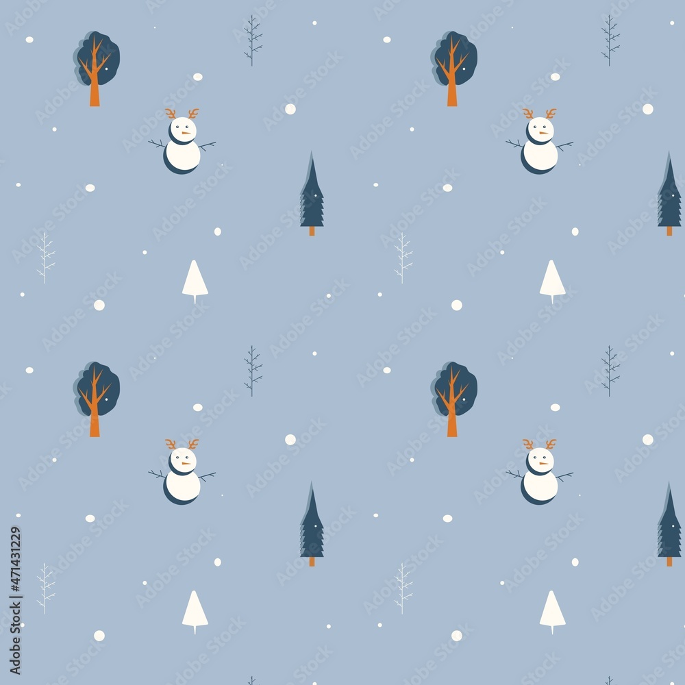 Vector winter pattern. Pattern with snowman for gifts. Pattern for postcards and invintation. 