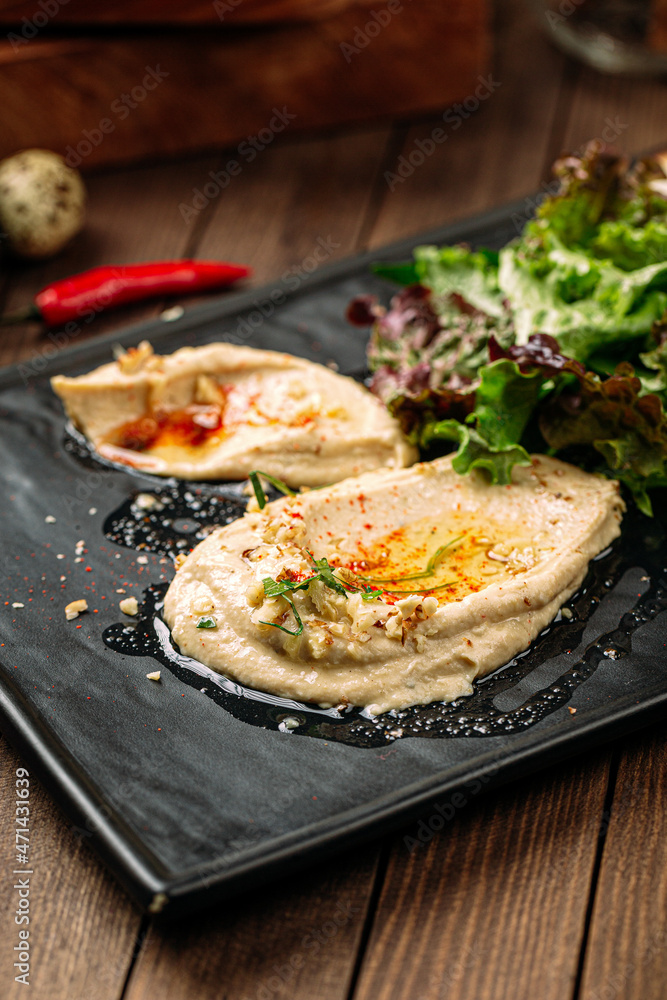 Gourmet classic hummus spread sauce with pita bread Gourmet classic hummus spread sauce with pita bread