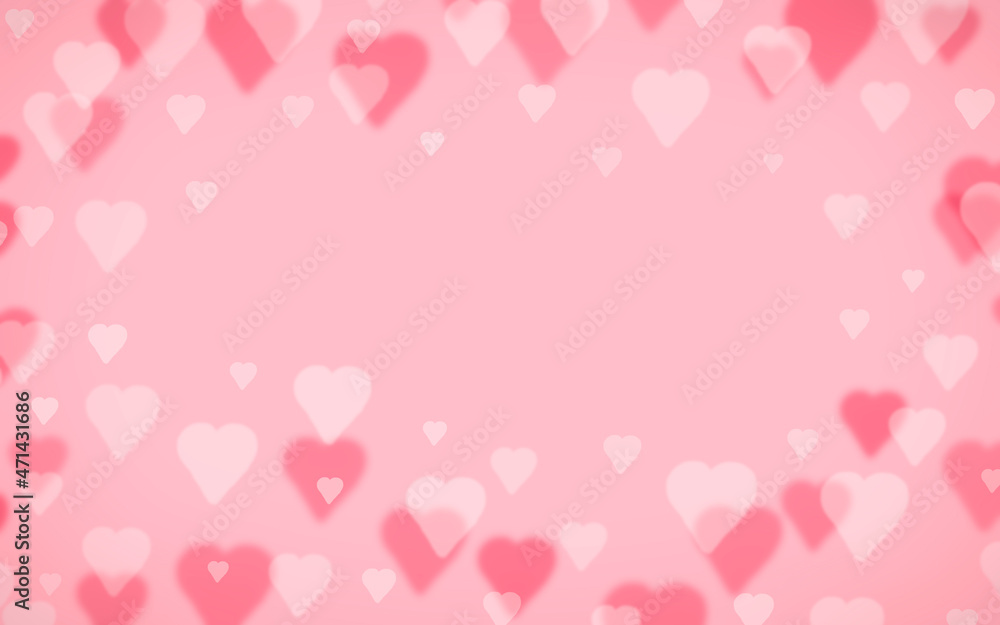 White and pink hearts on a pink background with copy space.