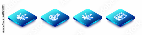 Set Isometric line Marijuana or cannabis leaf, Test tube with marijuana, and seeds icon. Vector