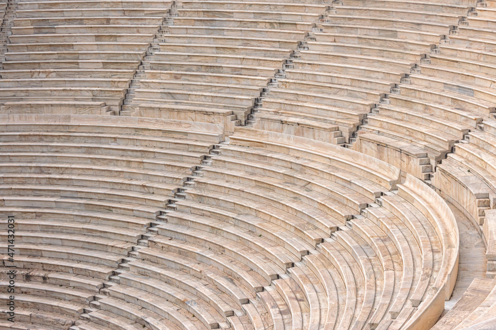 Seats of ancient Odeon of Herodes Atticus, greek theater built under Acropolis. Athens, Greece Seats of ancient Odeon of Herodes Atticus, greek theater built under Acropolis. Athens, Greece