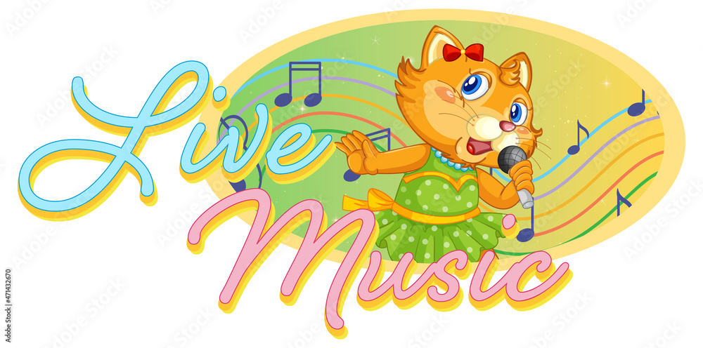 Live Music logo with little cat singing
