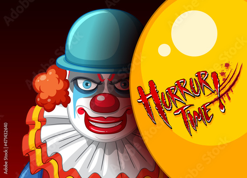 Creepy clown face peeking out from behind balloon