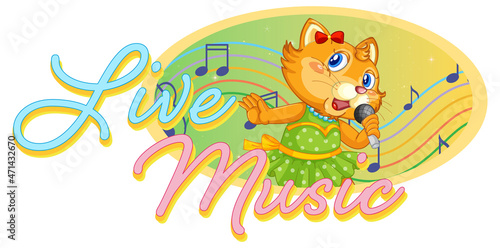 Live Music logo with little cat singing