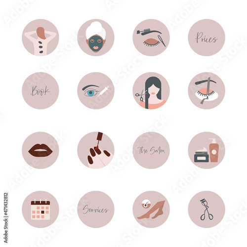 Beauty salon social media highlight cover, beauty related icons