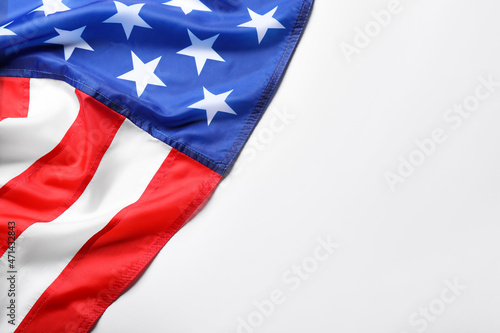 American flag on white background, top view