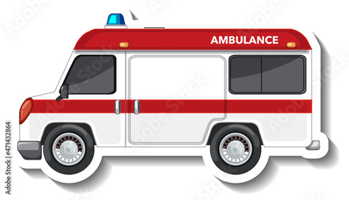 Sticker design with side view of ambulance car isolated