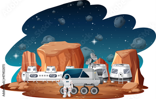 Space station on planet with astronaut