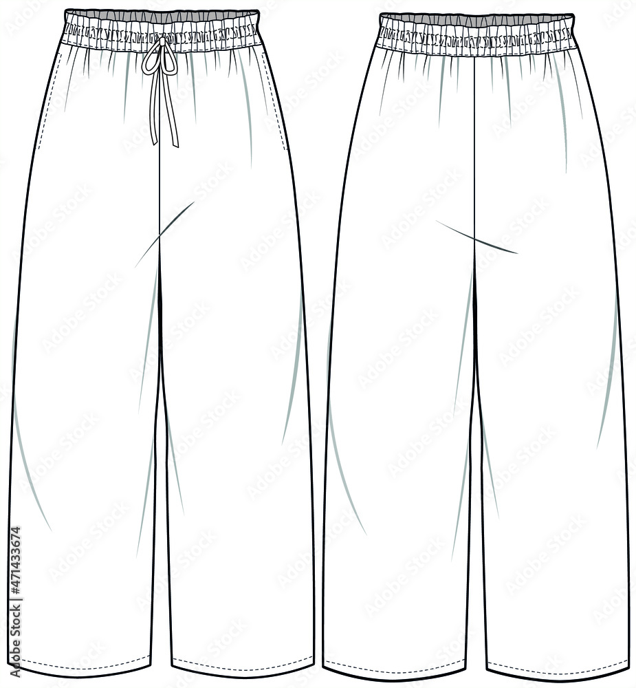 Women Elasticated Waist String Bow Wide Leg Pant, Pajama Pants with String  Bow, Men's, women, Unisex Fashion Illustration, Vector, CAD, Technical  Drawing, Flat drawing. vector de Stock | Adobe Stock