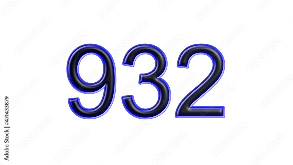 blue 932 number 3d effect white background blue 932 number 3d effect white background