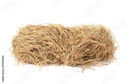 Small dried hay bale on white background