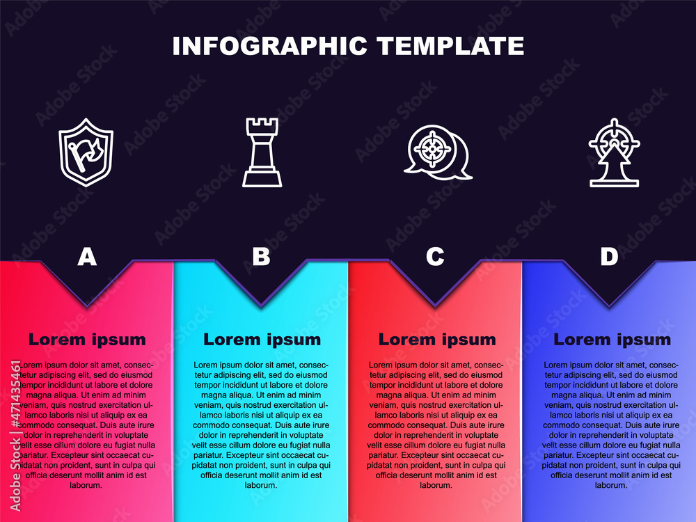 Set line Shield with flag, Chess, Target and . Business infographic template. Vector Set line Shield with flag, Chess, Target and . Business infographic template. Vector
