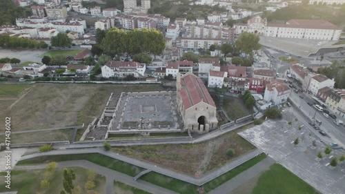 Abandoned Monastery of Santa Clara a Velha, Coimbra in Portugal. Aerial top-down orbit