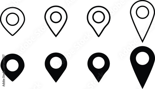 Location pin icon. Map pin place marker. Location icon. Map marker pointer icon set. GPS location symbol collection. Flat style