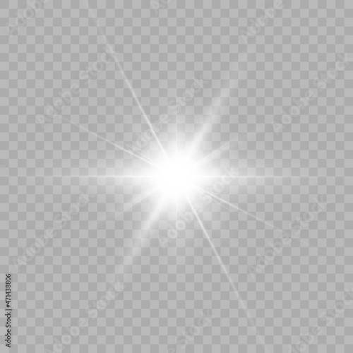 Realistic bright light effect  sparkling star on a transparent background. Vector 