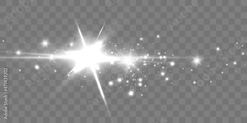 Glowing light effect with many glitter particles isolated on transparent background. Vector star cloud with dust.