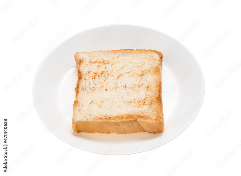 Slices toast bread in dish on white background Slices toast bread in dish on white background