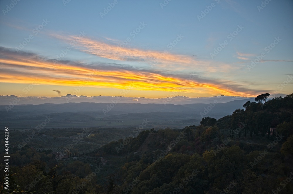 Sunset View from a Medieval Village in Tuscany Italy