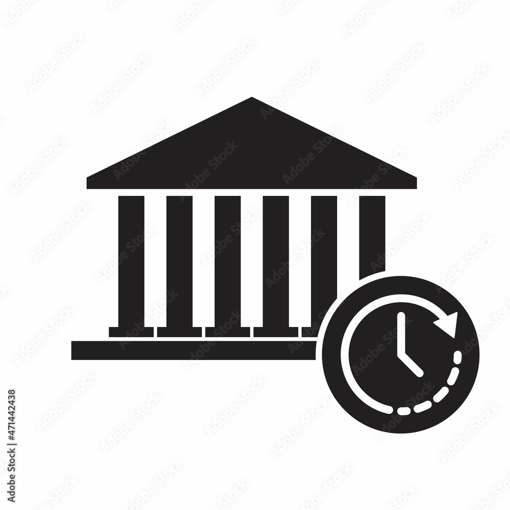 Bank icon, finance, investment, money, concept icon with time sign. Bank icon and countdown, deadline, schedule, planning symbol Bank icon, finance, investment, money, concept icon with time sign. Bank icon and countdown, deadline, schedule, planning symbol