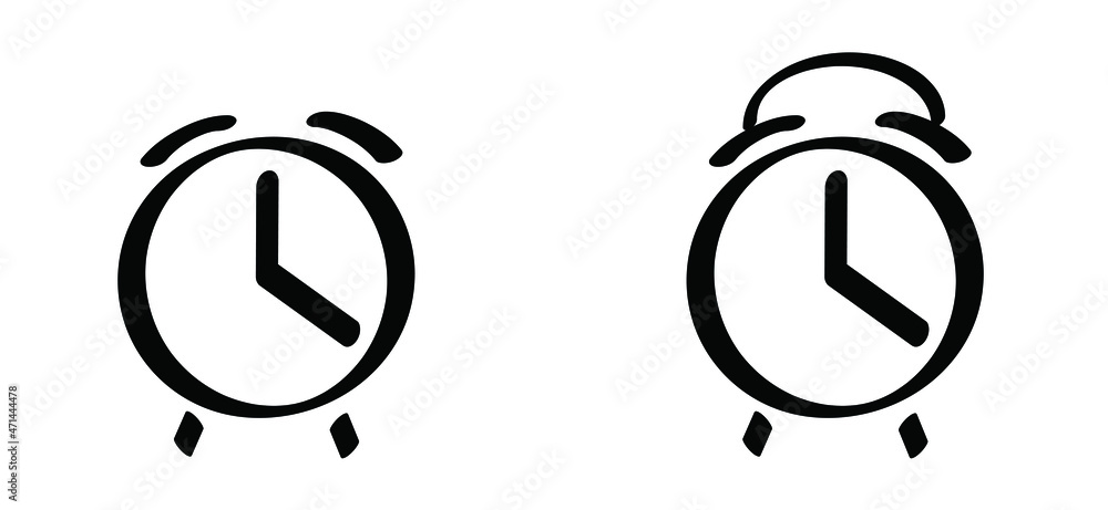 Old alarmclock icon or pictogram. Cartoon vector alarm clock symbol. Wakeup clocks or clock rings. Grunge line watch icons. deadline timer Old alarmclock icon or pictogram. Cartoon vector alarm clock symbol. Wakeup clocks or clock rings. Grunge line watch icons. deadline timer