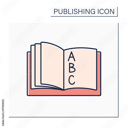 Index color icon. Alphabetical list of names, subjects in books or magazines. . Index reference to pages on which mentioned.Publishing concept. Isolated vector illustration