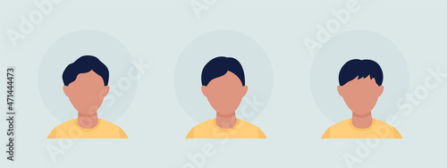 Various boy hairstyles semi flat color vector character avatar set. Casual style. Portrait from front view. Isolated modern cartoon style illustration for graphic design and animation pack