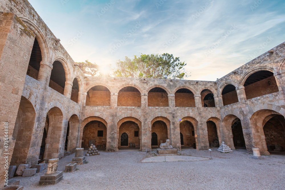The courtyard of the archaeological museum on the island of Rhodes. Old town of Rhodes, Greece