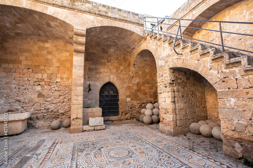 Mosaic on the floor in the Archaeological Museum in the old town of Rhodes, Greece photo