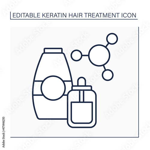 Keratin shampoo line icon. Hair treatment. Reduce frizz and add shine to hair.Moisturizing and strengthening. Beauty procedure concept. Isolated vector illustration. Editable stroke