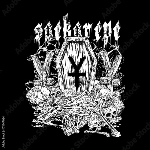 death metal coffin illustration vector