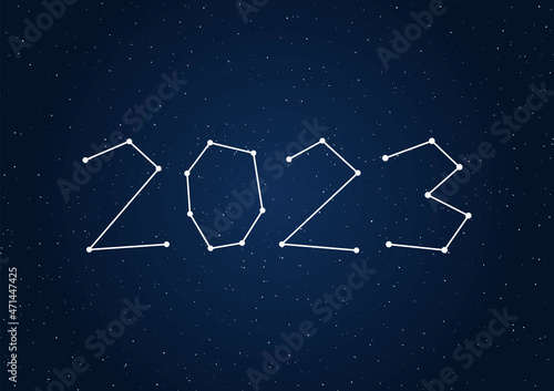 Happy New Year 2023 with stars texture on dark sky background