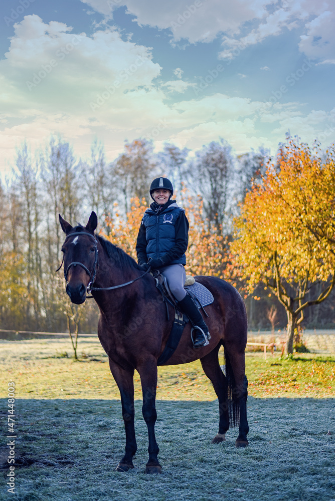 girl rider smiling after riding lesson girl rider smiling after riding lesson