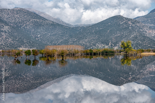 Reflections on a lake in Arkadia Greece