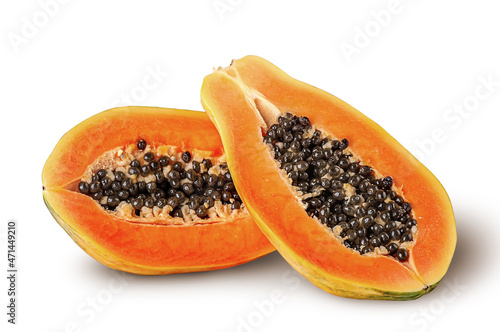 Two half ripe papaya one after another