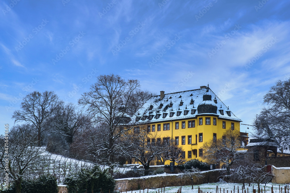 View of the beautiful Vollrads Castle near Oestriech-Winkel / Germany in the Rheingau in winter